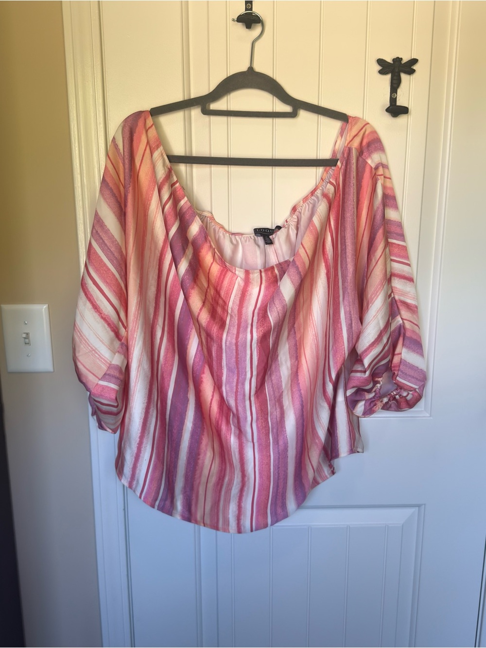 Eloquii Pink Striped Off-Shoulder Tunic